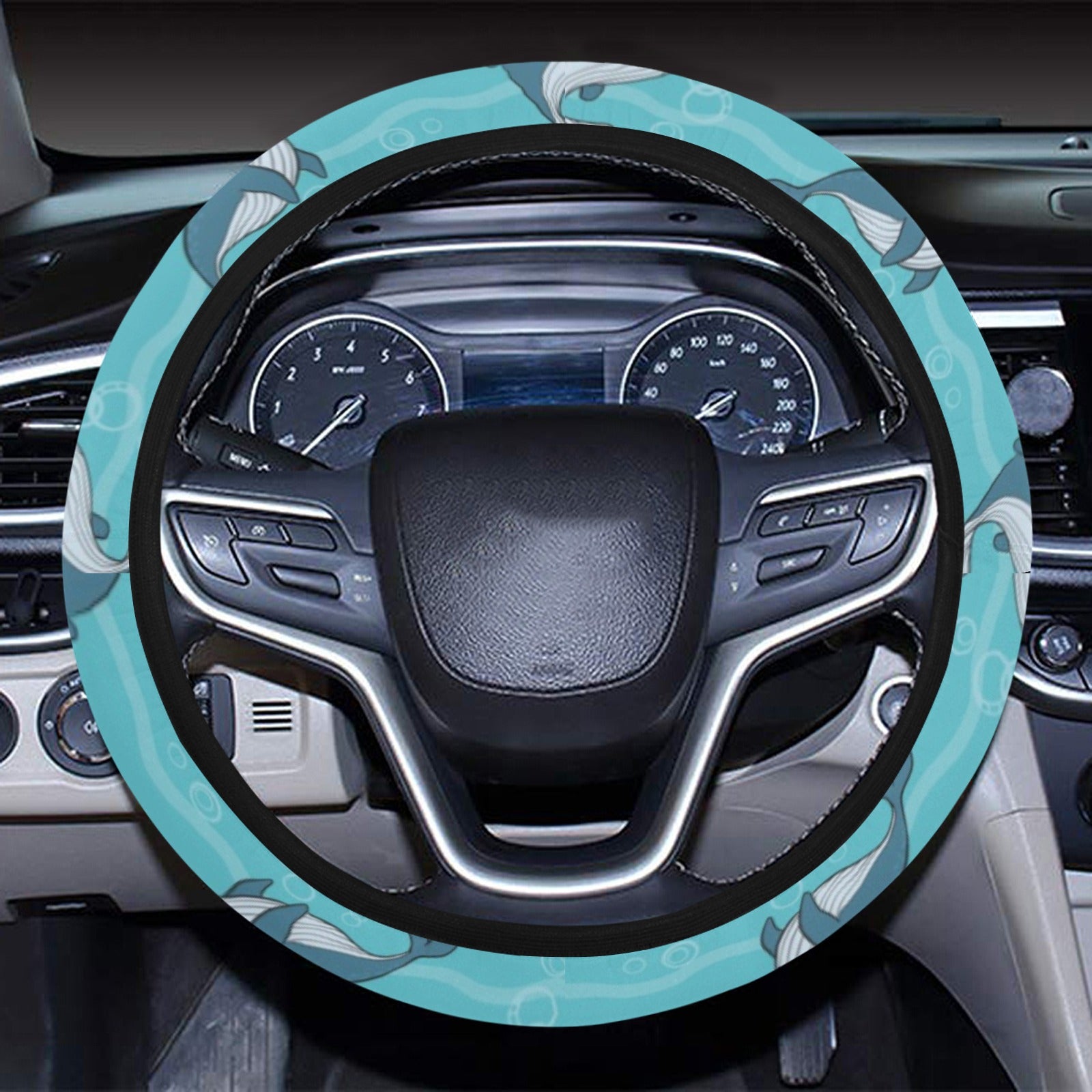 Whale Print Design Lks303 Steering Wheel Cover With Elastic Edge