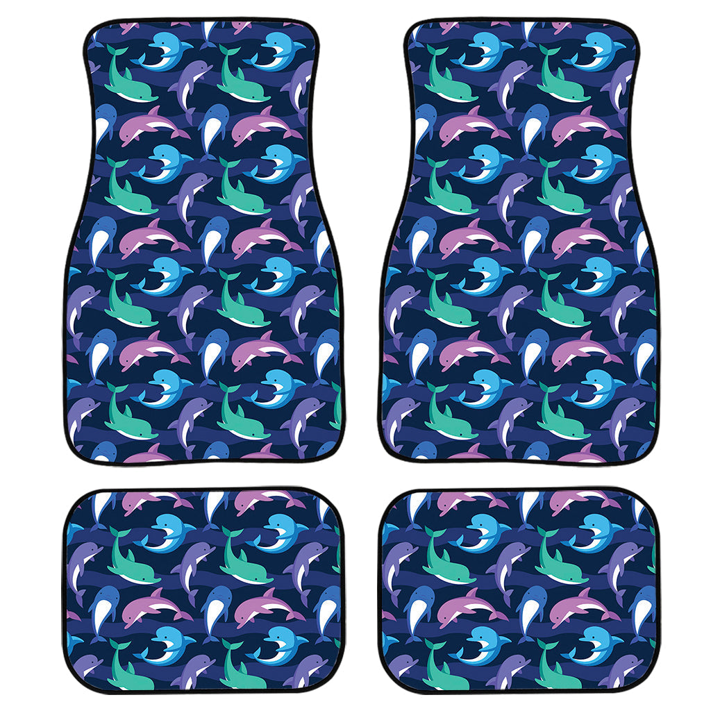 Colorful Dolphin Pattern Print Front And Back Car Floor Mats, Front Car Mat