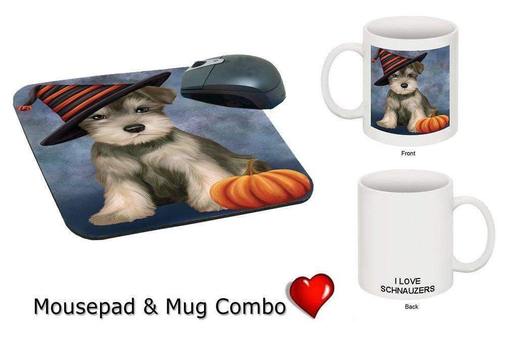 Christmas Happy Holidays Schnauzer Puppy Wearing Witch Hat Mug & Mousepad Combo Gift Set Mmcg0648