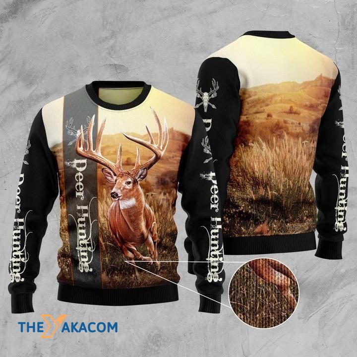 Black And Brown Deer Hunting Gift For Christmas Ugly Christmas Sweater