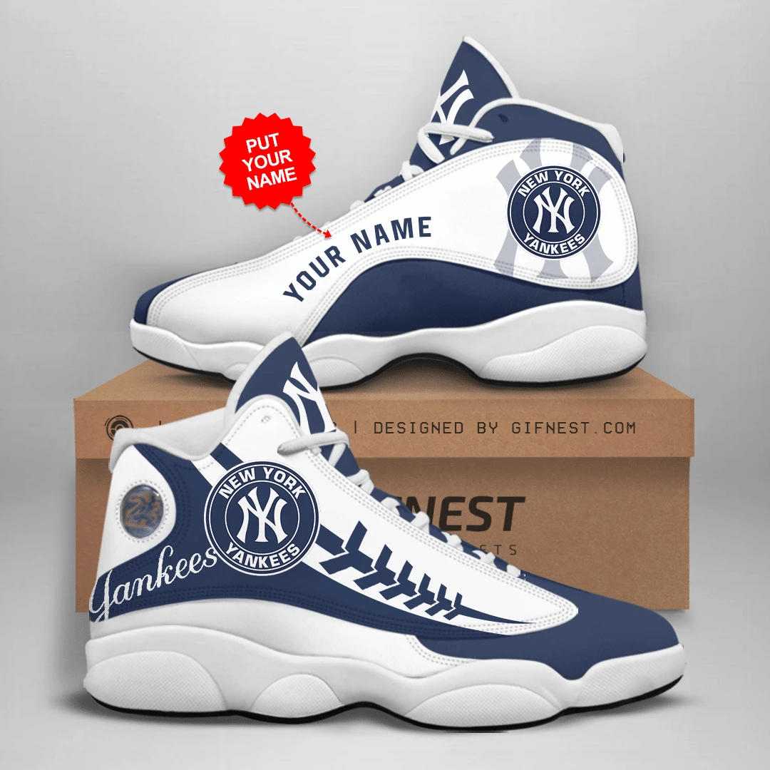 New York Yankee White And Blue Design Personalized Air Jordan 13 Printing Shoes Sneaker