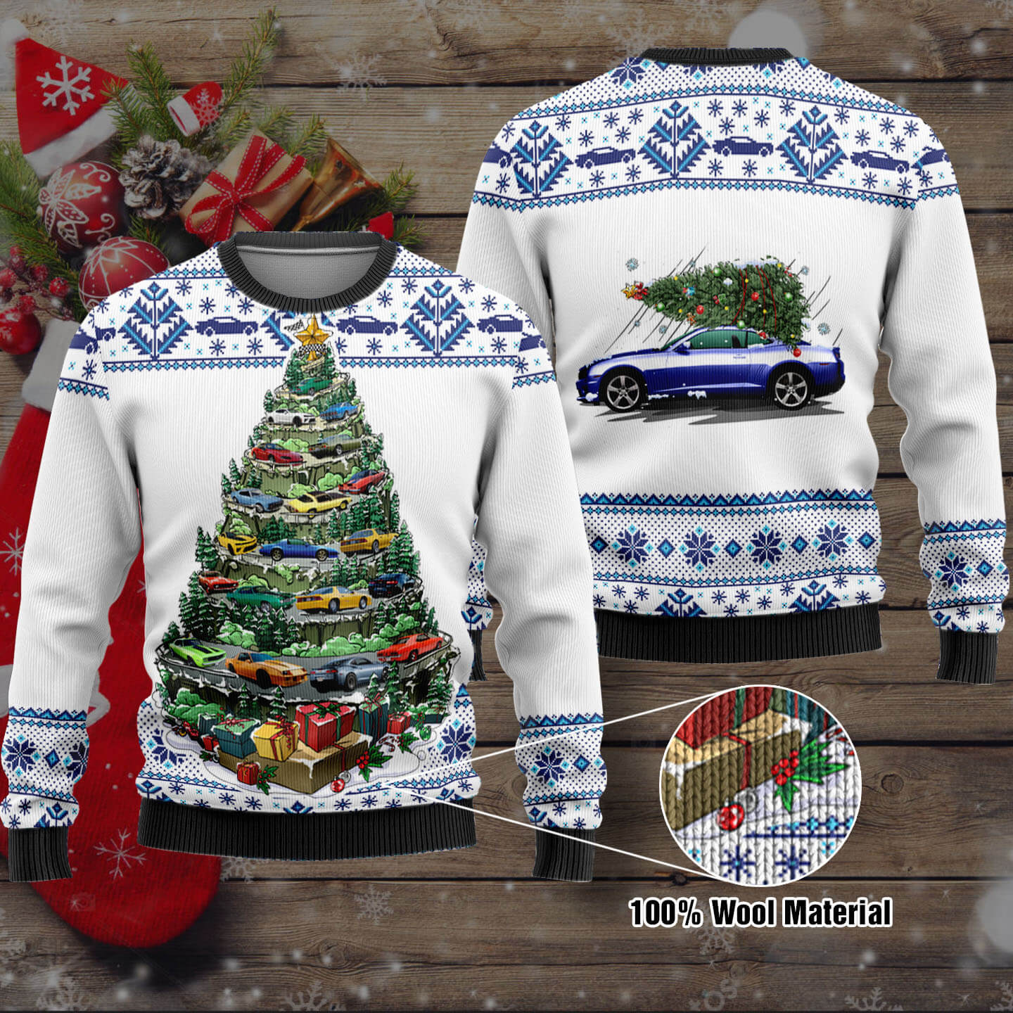 Camaro Mountain Christmas Tree Wool Ugly Sweater