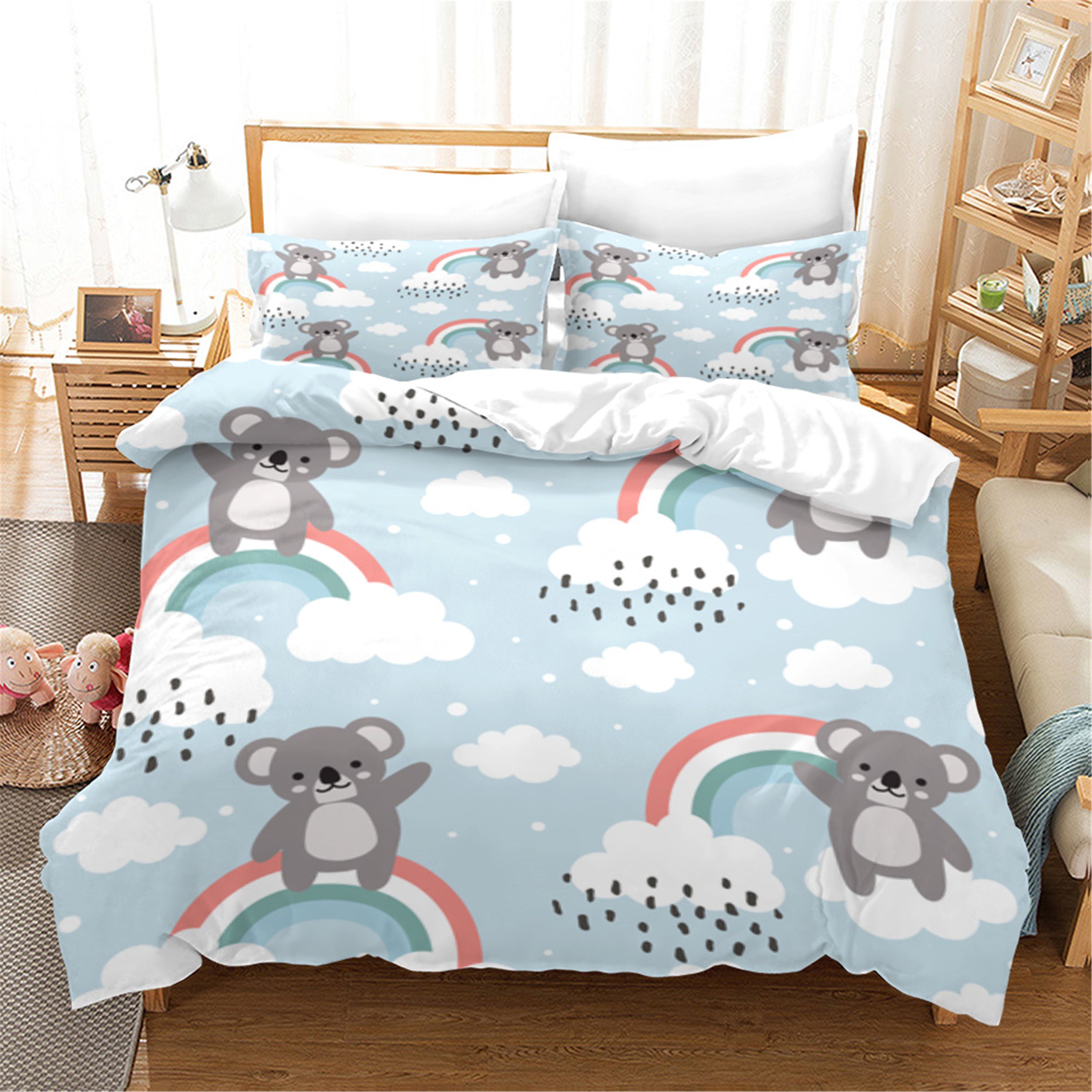 3D Cartoon Animal Koala Cloud Rainbow Quilt Cover Set Bedding Set Duvet Cover Pillowcases 1