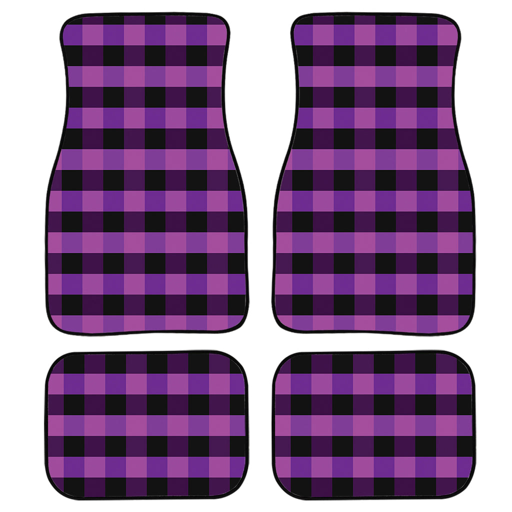 Dark Purple Check Pattern Print Front And Back Car Floor Mats, Front Car Mat