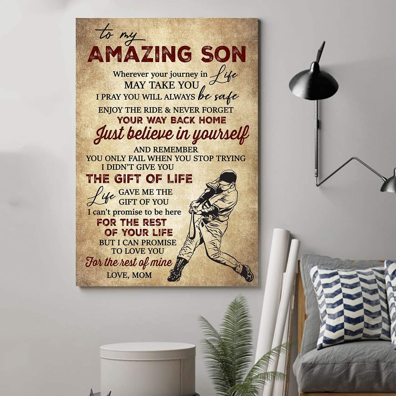 Cara Poster – Baseball Poster – Mom To Son – Just Believe In Yourself – Wall Art – Home Decor