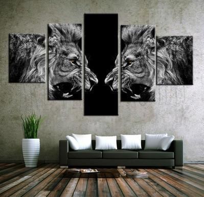 A Roaring Brown Eyes Lions Black Amp White Abstract 5 Panel Canvas Art Wall Decor