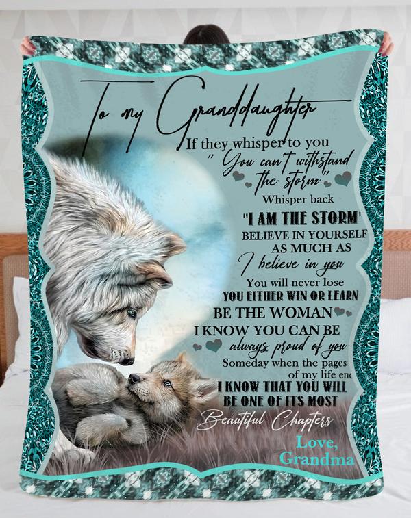 To My Granddaughter Fleece Blanket, Personalized Birthday Gift For Granddaughter From Grandma Blanket, Wolf Blanket