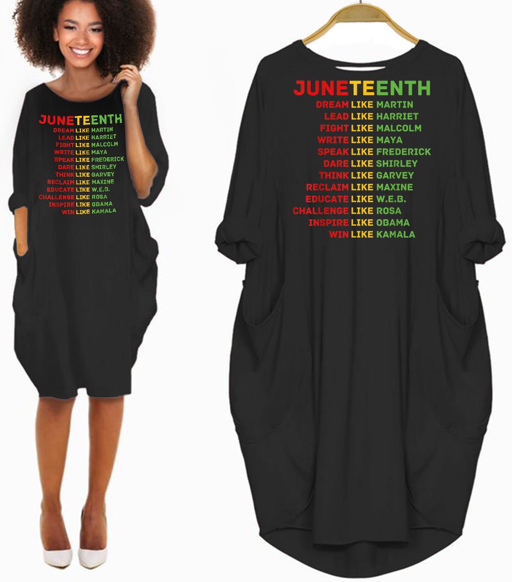 Afrocentric Dress Juneteenth Dream Like Leaders Black Men Women Cute African American Female Long Sleeve Pocket Dress African Clothing Styles