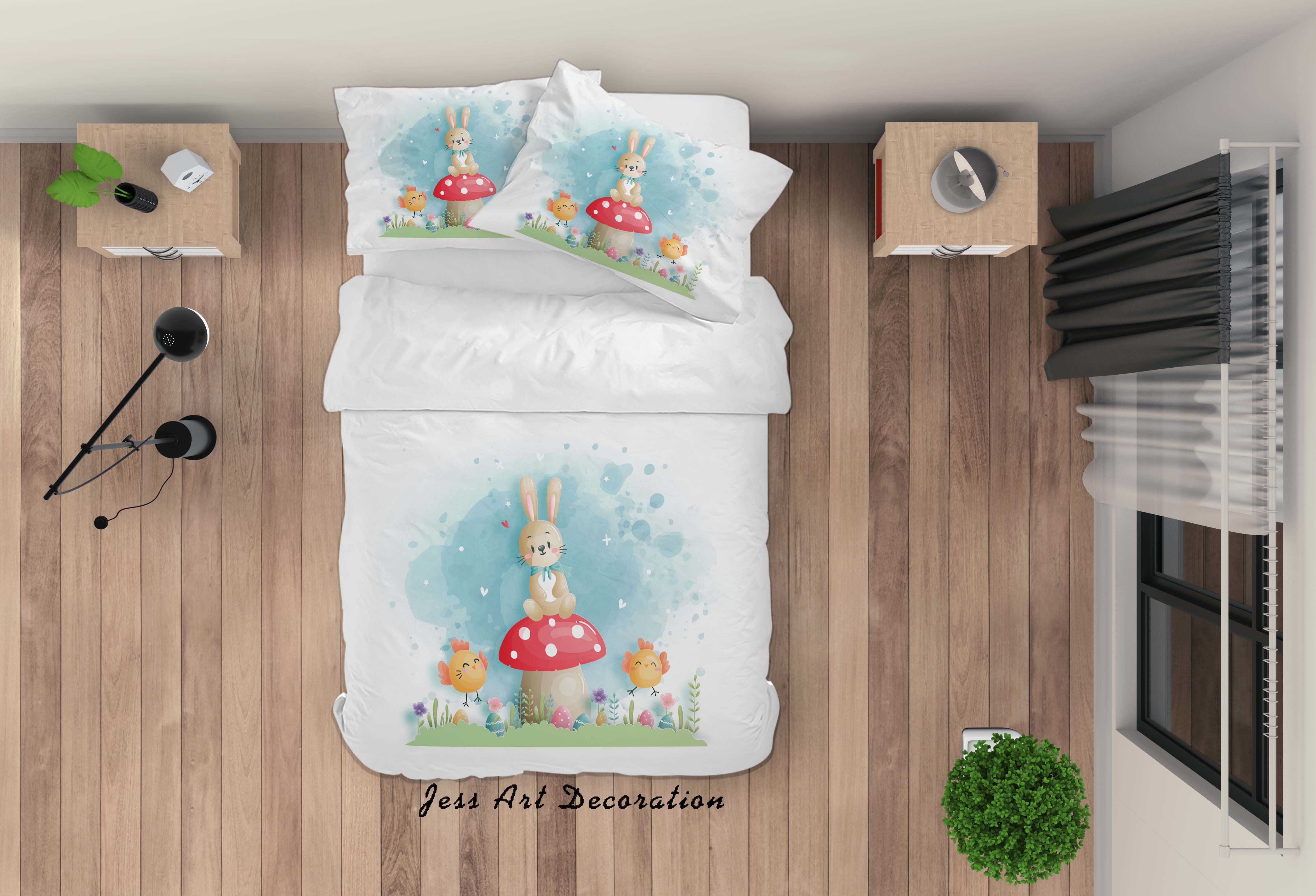 3D Cartoon Rabbit Chick Mushroom Quilt Cover Set Bedding Set Duvet Cover Pillowcases Sf75