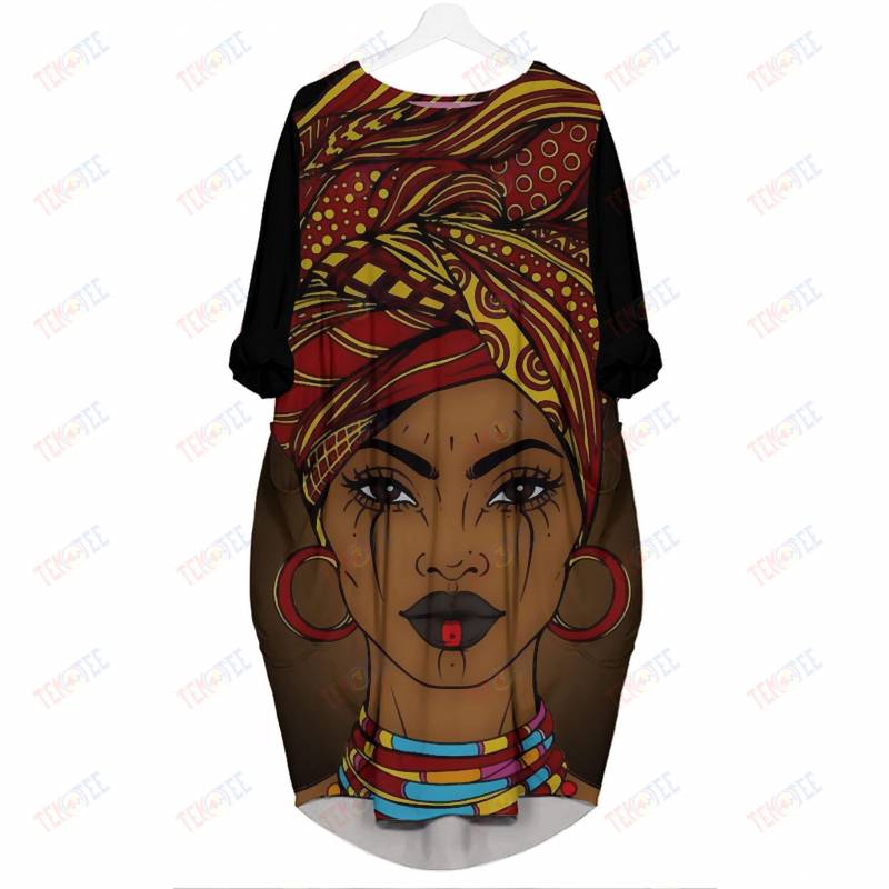 Temotee Beautiful Afro Woman 3D Pocket Dress Afro Girl Shirt African American Woman Gift Idea TMT6890