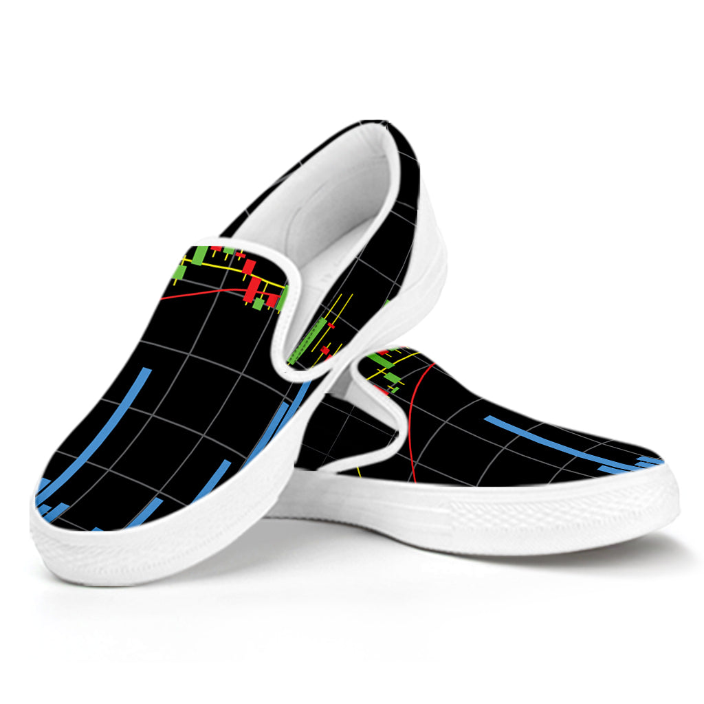 Candlestick Stock Graph Chart Print White Slip On Shoes