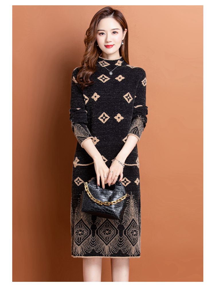 Autumn And Winter Black Long Sleeve Wool Knitted Dress Women 2022 New Fashion Luxury chic Casual Party Knee Length Dress alx