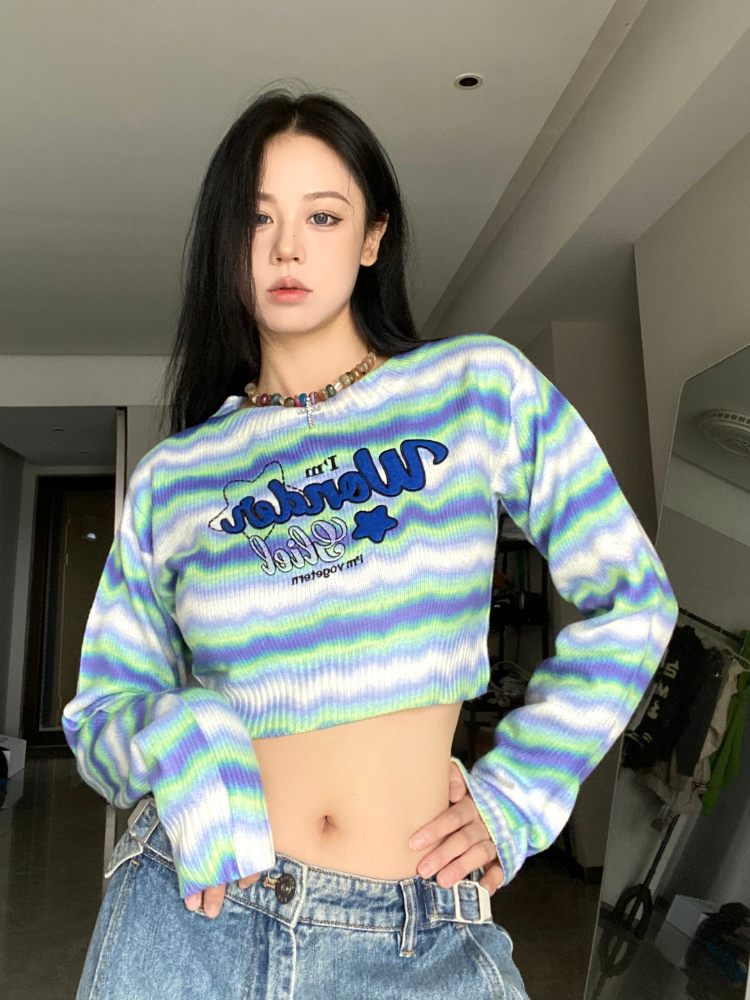 Colorful Stripes Slim Short Section Hot Girl Knitted Tops 2022 Autumn Winter New Trendy Temperament y2k High Waist Short Sweater alx