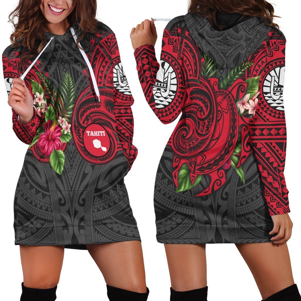 Tahiti Hibiscus And Sea Turtle Hoodie Dress