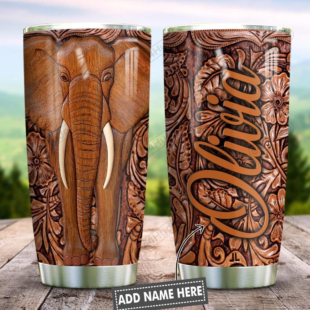 Wooden Style Elephant Personalized Kd2 Hnl0901011Z  Stainless Steel Tumbler Travel Customize Name, Text, Number, Image