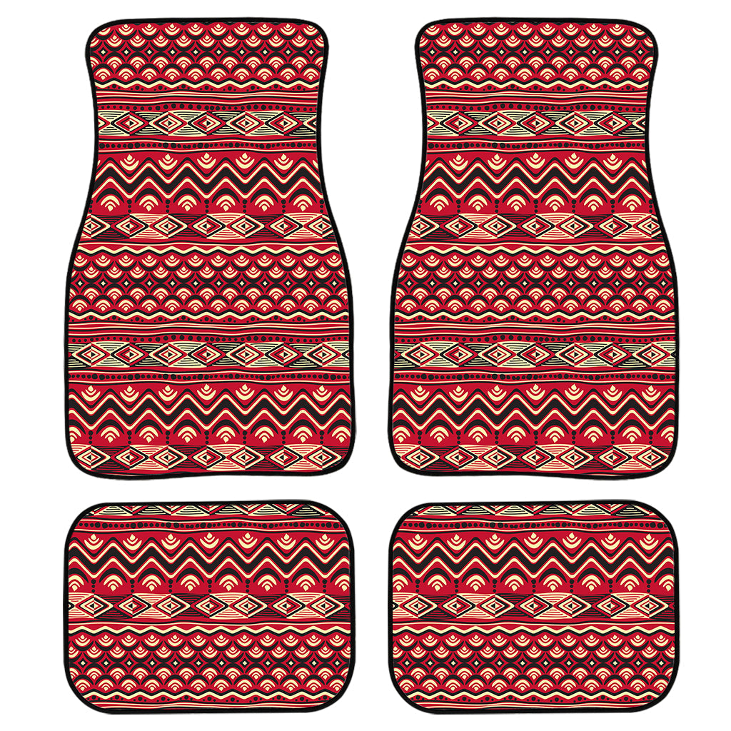 Red African Tribal Pattern Print Front And Back Car Floor Mats, Front Car Mat