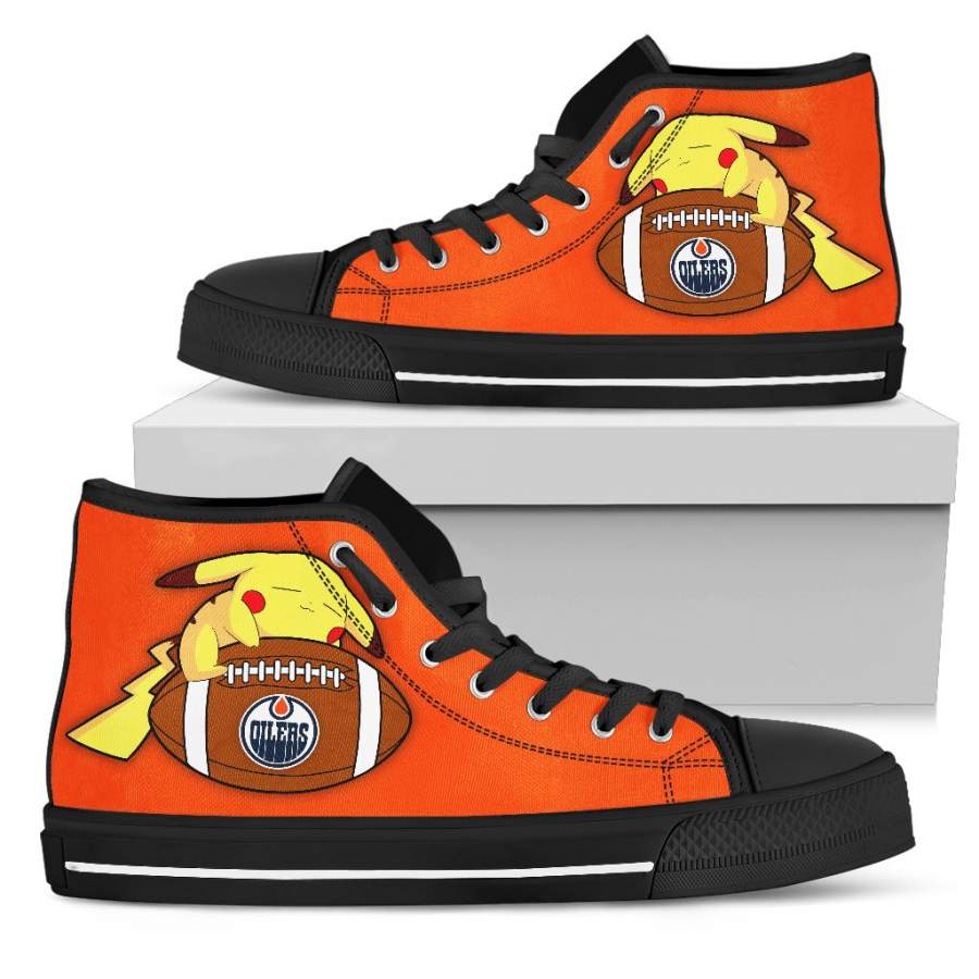 Pikachu Laying On Ball Edmonton Oilers High Top Shoes