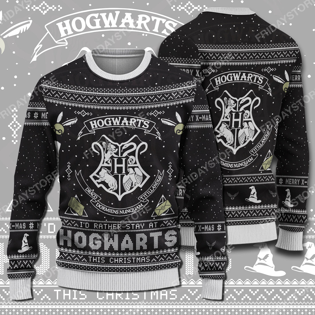 Unifinz Hp Sweater I’D Rather To Stay At Hw Christmas Ugly Sweater Amazing Hp Ugly Sweater 2022