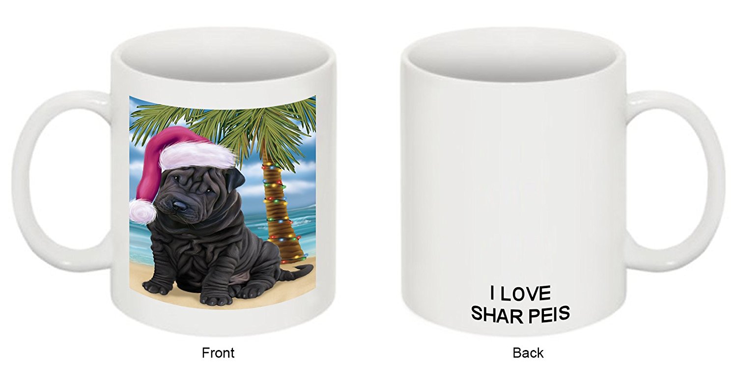 Summertime Shar Pei Puppy On Beach Christmas Mug Cmg0830