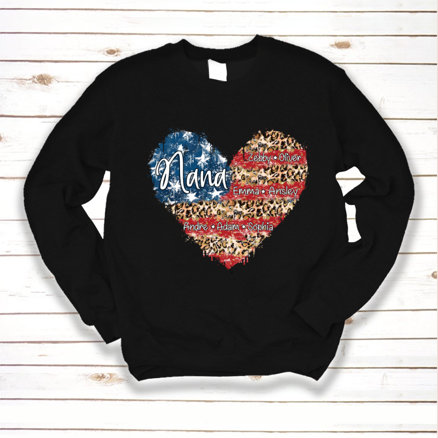 Personalized American Flag Nana Heart Leopard Sweatshirt