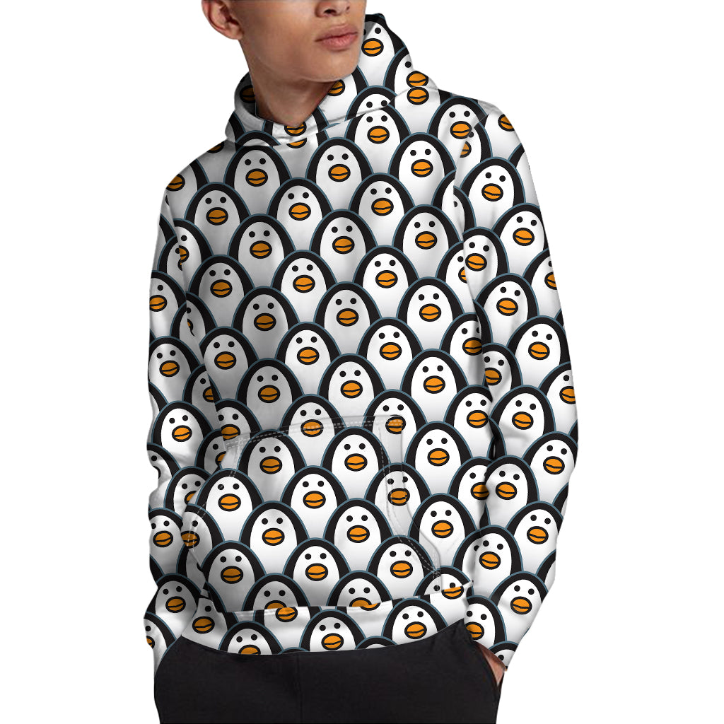 Cute Penguin Face Pattern Print Pullover Hoodie