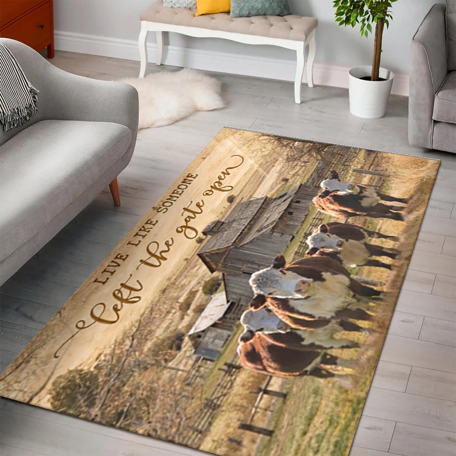 Hereford Cow – The Gate Open Area Rugs, Living Room Rug Floor Decor