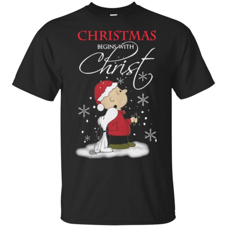 Snoopy and Charlie Christmas begins with christ T Shirt - Moano Store ...