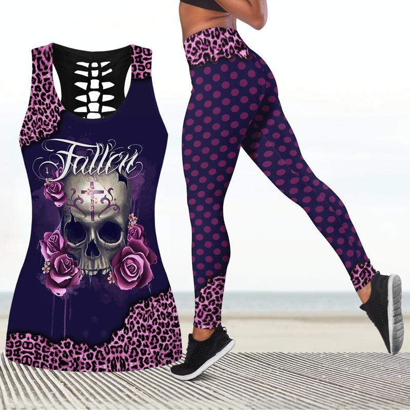 Purple Skull Fallen Leopard Pattern Hoodie Legging Combo – Na01106