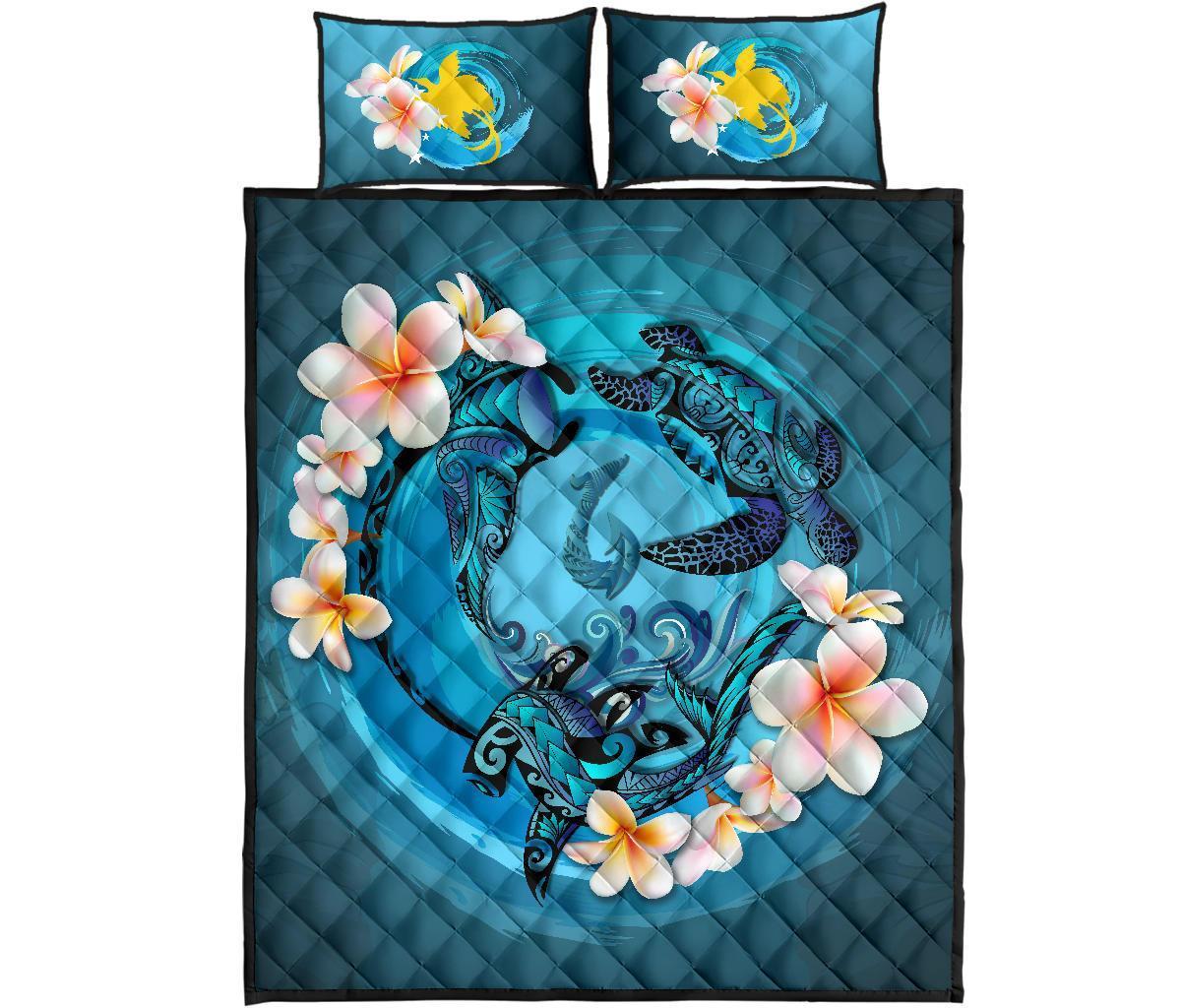 Papua New Guinea 3 Polynesian Quilt Bed Set – Blue Plumeria Animal Tattoo A24