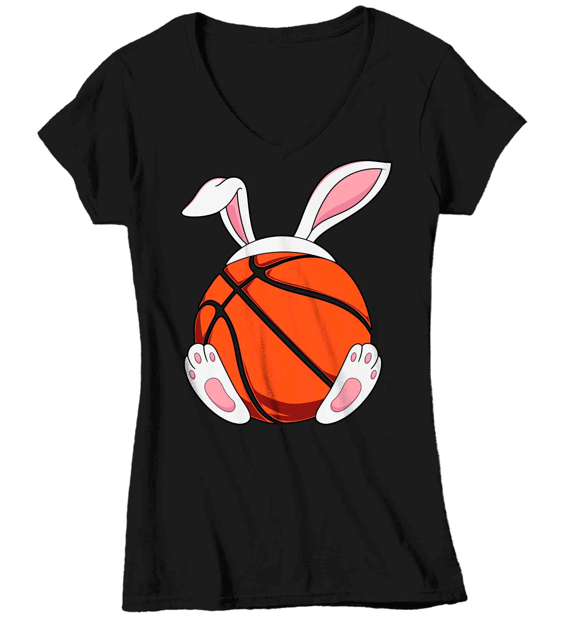 Women’S V-Neck Funny Easter T Shirt Basketball Bunny Shirt Rabbit Ears Feet Basketball Coach Gym Teacher Tshirt Gift Easter Tee Ladies Woman