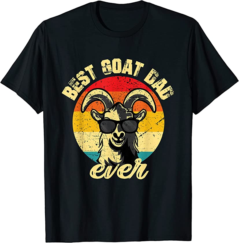 Best Goat Dad Ever Face Retro Vintage Sunset T-Shirt