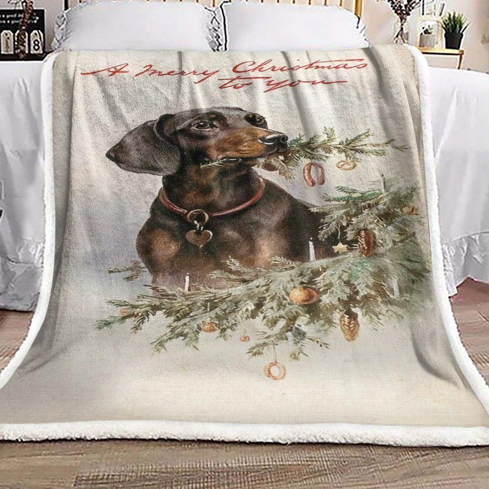 Seasonal Animal Dachshund Dog Art Christmas Design   Fleece Sherpa Blanket