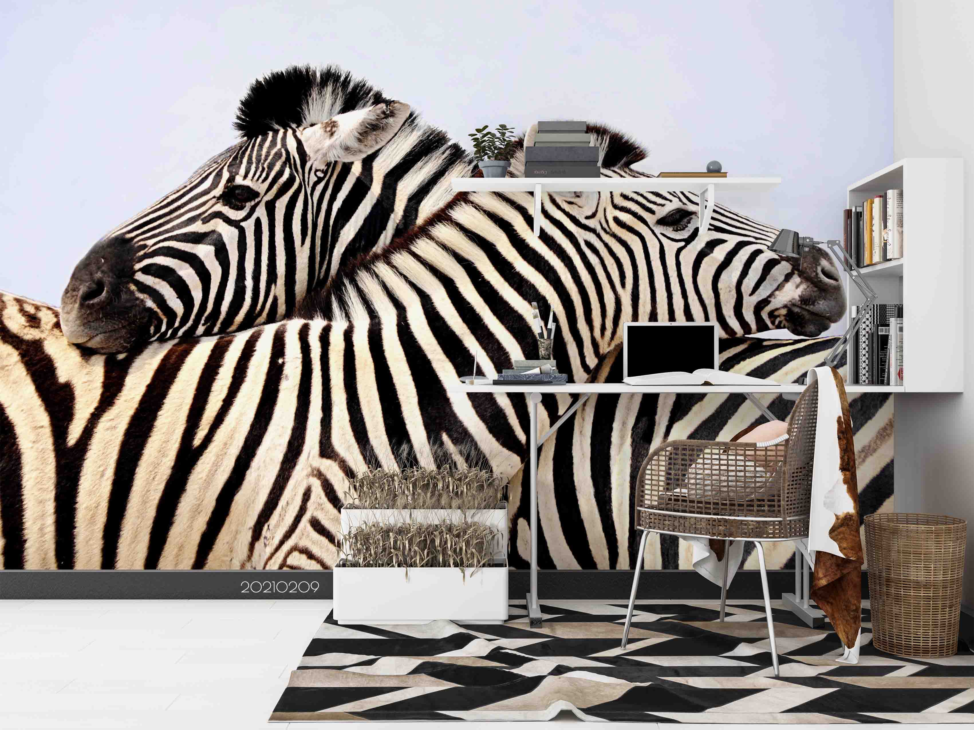 3D Animal Zebra Love Wall Mural Wallpaper Lqh 71