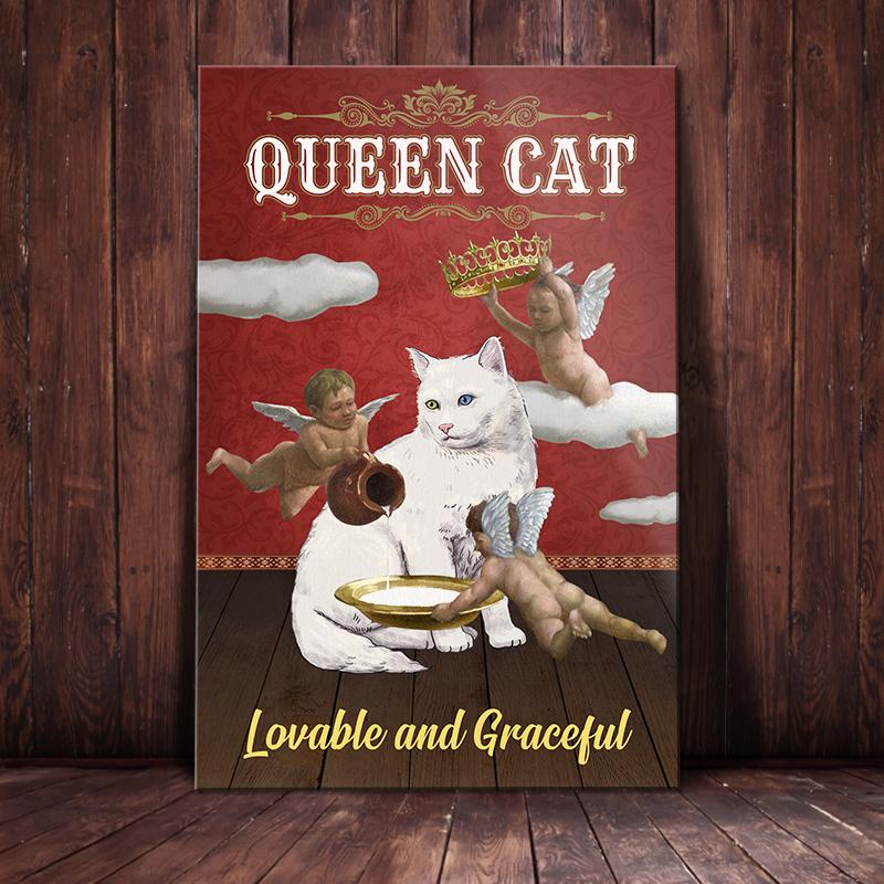 White Cat Canvas And Poster Queen Cat Lovable And Graceful | Art Print | Home Decor | Room Decor | Wall Art