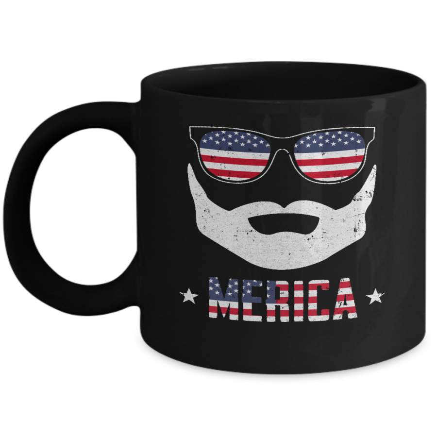 4th of July MERICA America Flag Mustache Dad Bearded Mug