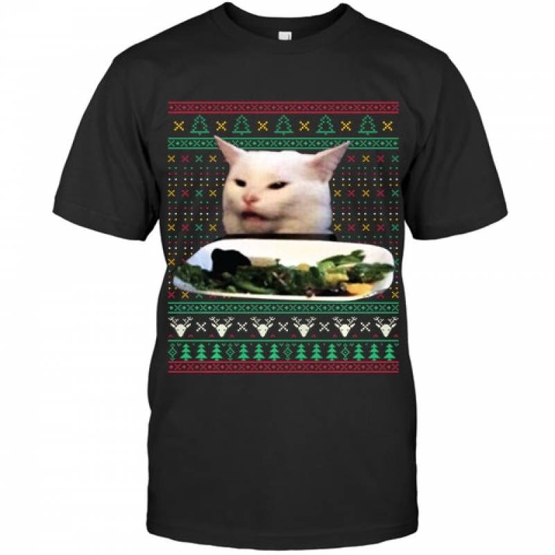 Woman Yelling at a Cat Ugly Christmas Sweater Meme Costume Shirt