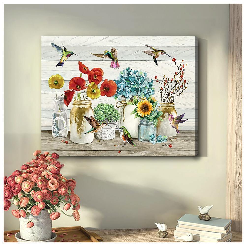 Hummingbird Flower Wall Art Canvas - Gearnoble