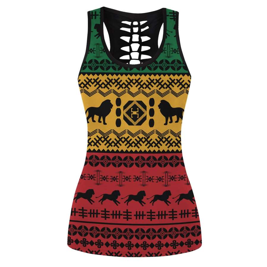 African Pattern Lion Hollow Tank Top