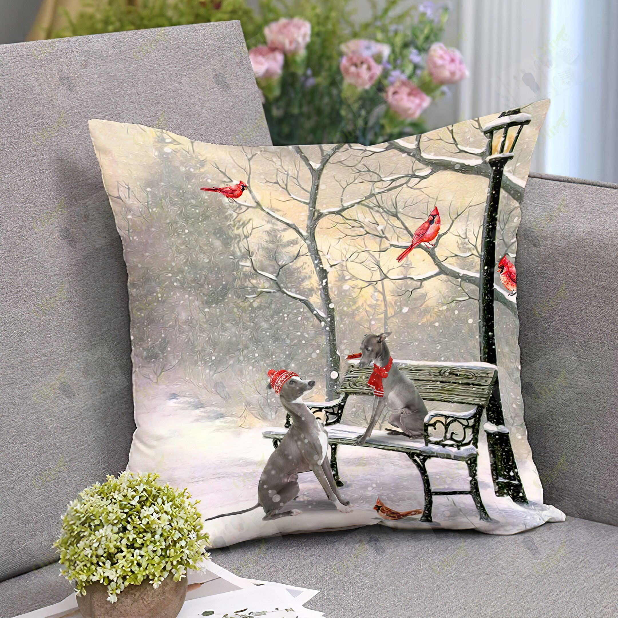 Italian Greyhound On A Date Square Pillow – Christmas Gift