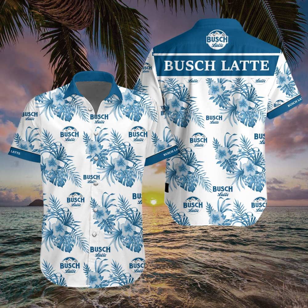 Unifinz Beer Hawaii Shirt Busch Light Hibiscus Flower Pattern Blue White Aloha 2022 Ha43587