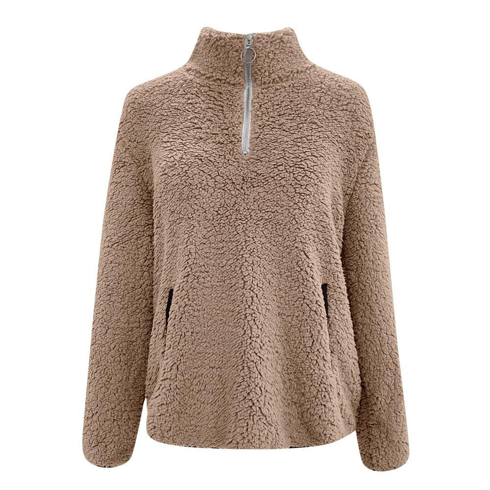 2022 Women Sherpa Sweater Winter Teddy Fleece 1/3 Zipper Pullover Fluffy Warm Tops 2XL Loose Furry Pull Sweaters alx