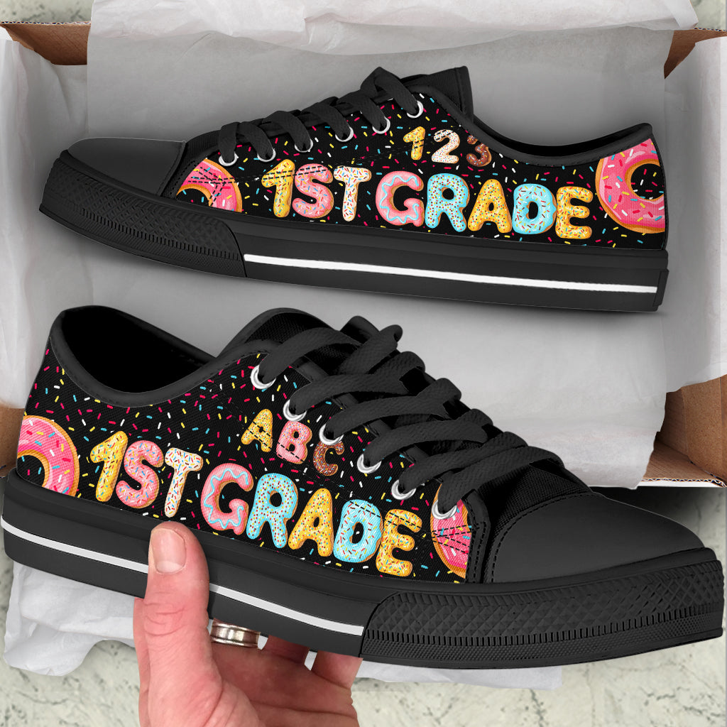 1St Grade Teacher Low Top Shoes Canvas Shoes School Shoes – Best Gift For Teacher Donut Icing Low Top