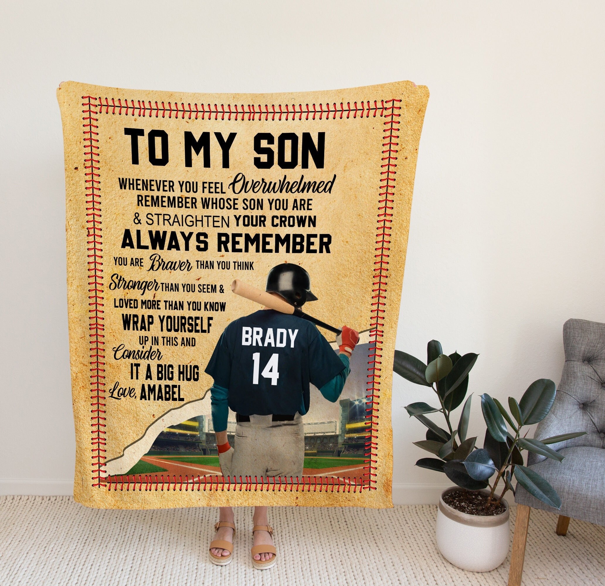 Personalized Baseball Blanket With Name, Custom To My Son Blanket, Gift Ideas For Your Son, Gift From Parents.