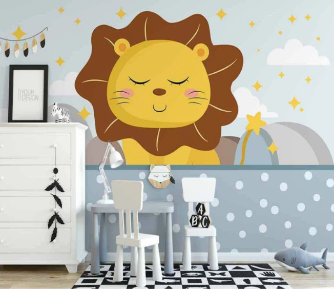 3D Cartoon Star Lion Animal Wall Mural Wallpaper Lxl