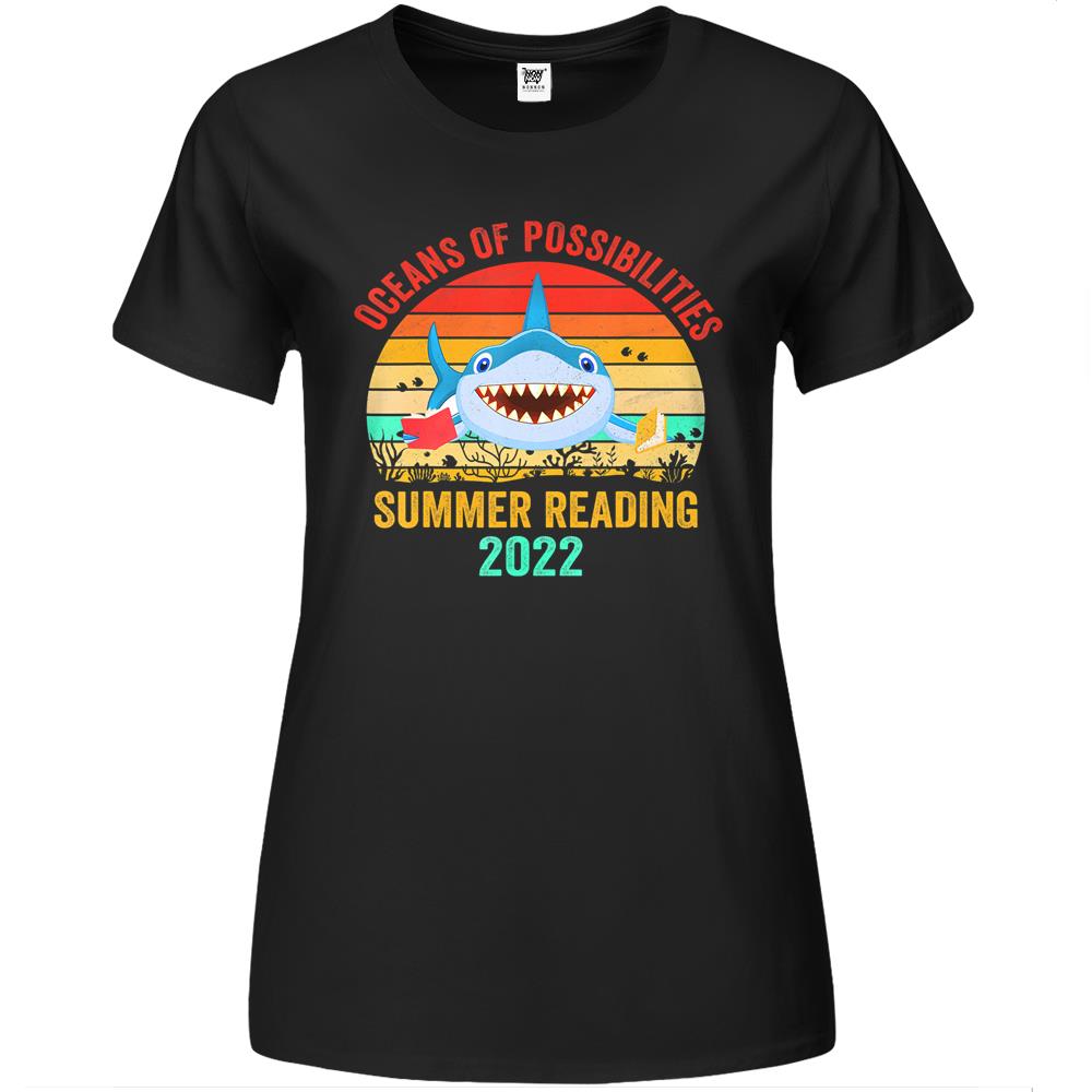 Summer Reading 2022 Tshirt Vintage Retro Teacher Shark Book T-Shirt Premium Womens Tshirts