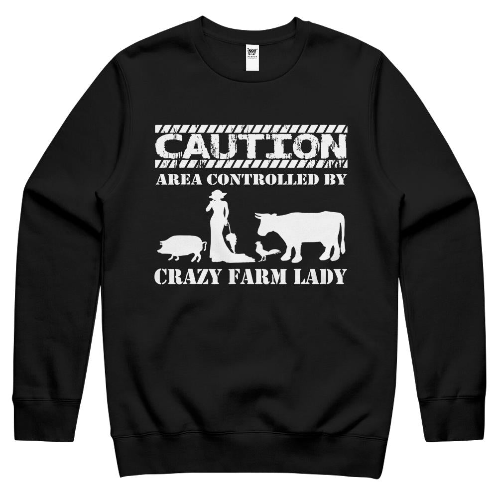 Farmer Funny Gift – Area Controlled By Crazy Farm Lady Crewneck Sweatshirt