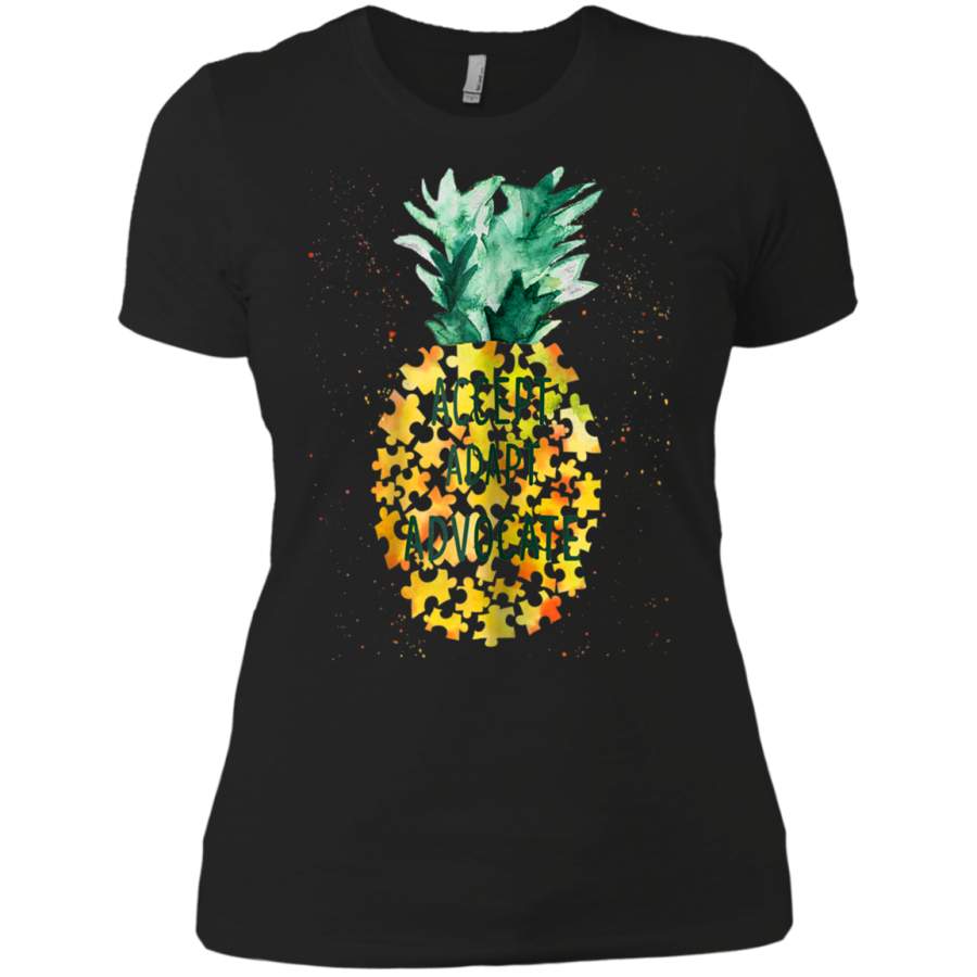 AGR Accept Adapt Advocate Pineapple Piece Puzzle Autism Ladies T-Shirt