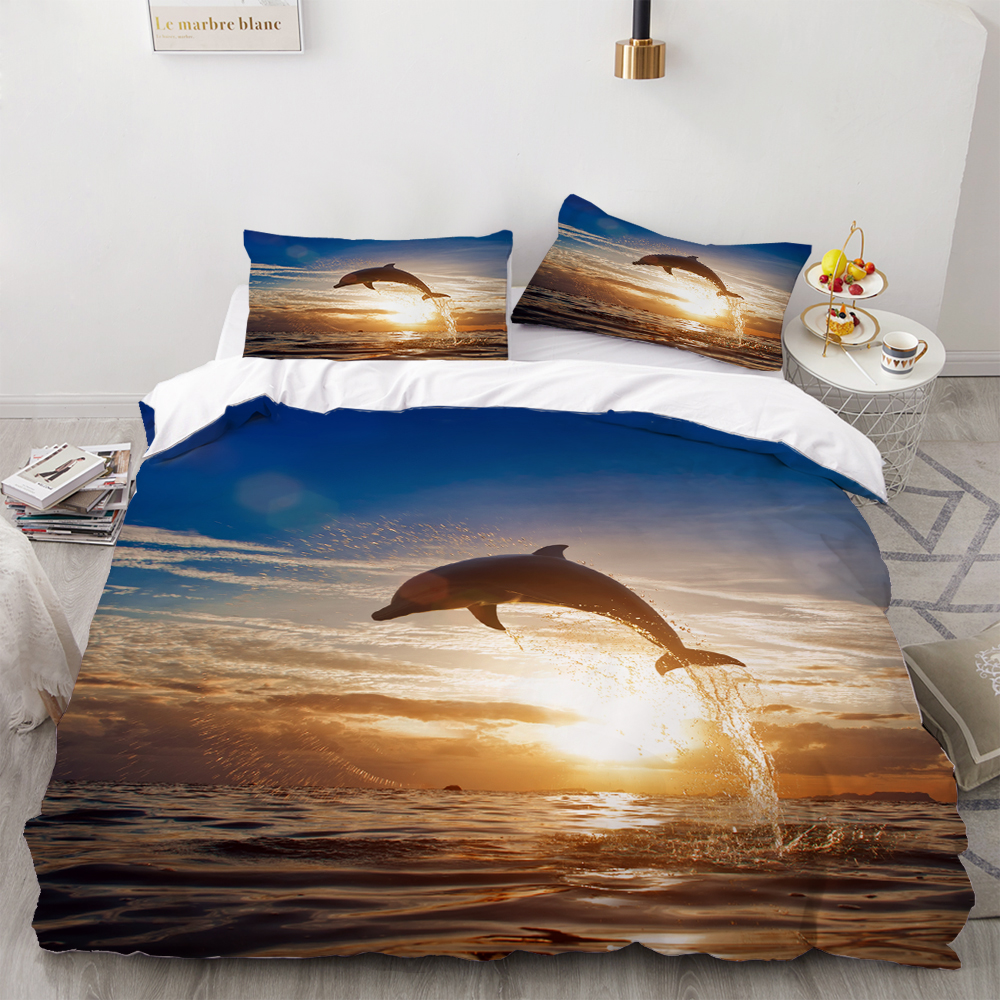 Dolphin Bedding 3D Printing Set Cartoon Bed Cover Duvet Covercute Cover Set Beds Cartoon Bedding