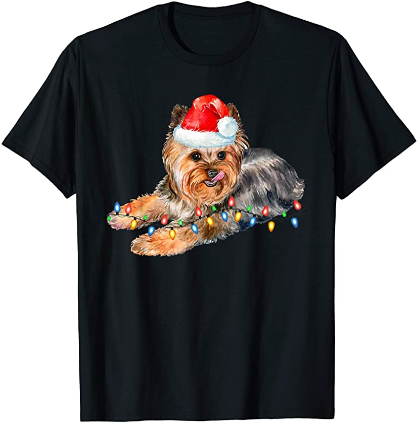 Yorkie Christmas Light Shirt Puppy Dog Gift Xmas Funny T-Shirt