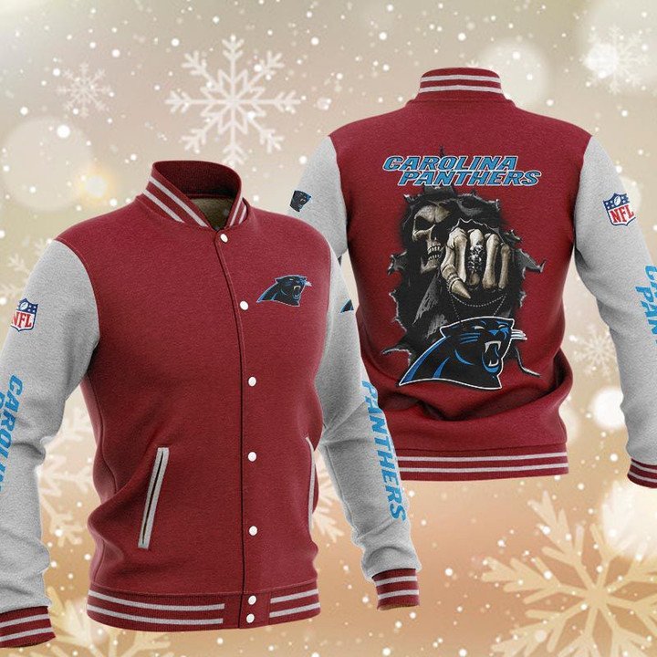 Carolina Panthers Red Skull Baseball Jacket